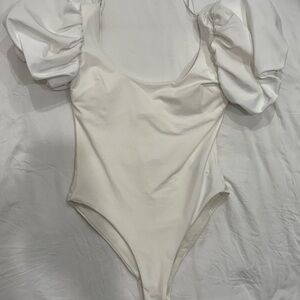 Elegant White Puff Sleeve Bodysuit